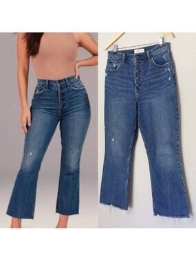 Abercrombie & Fitch Women's High-Rise Button-Fly Flare Jeans - Medium Blue